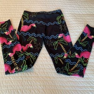 Neon palm tree flamingo party pants Terez girls XL